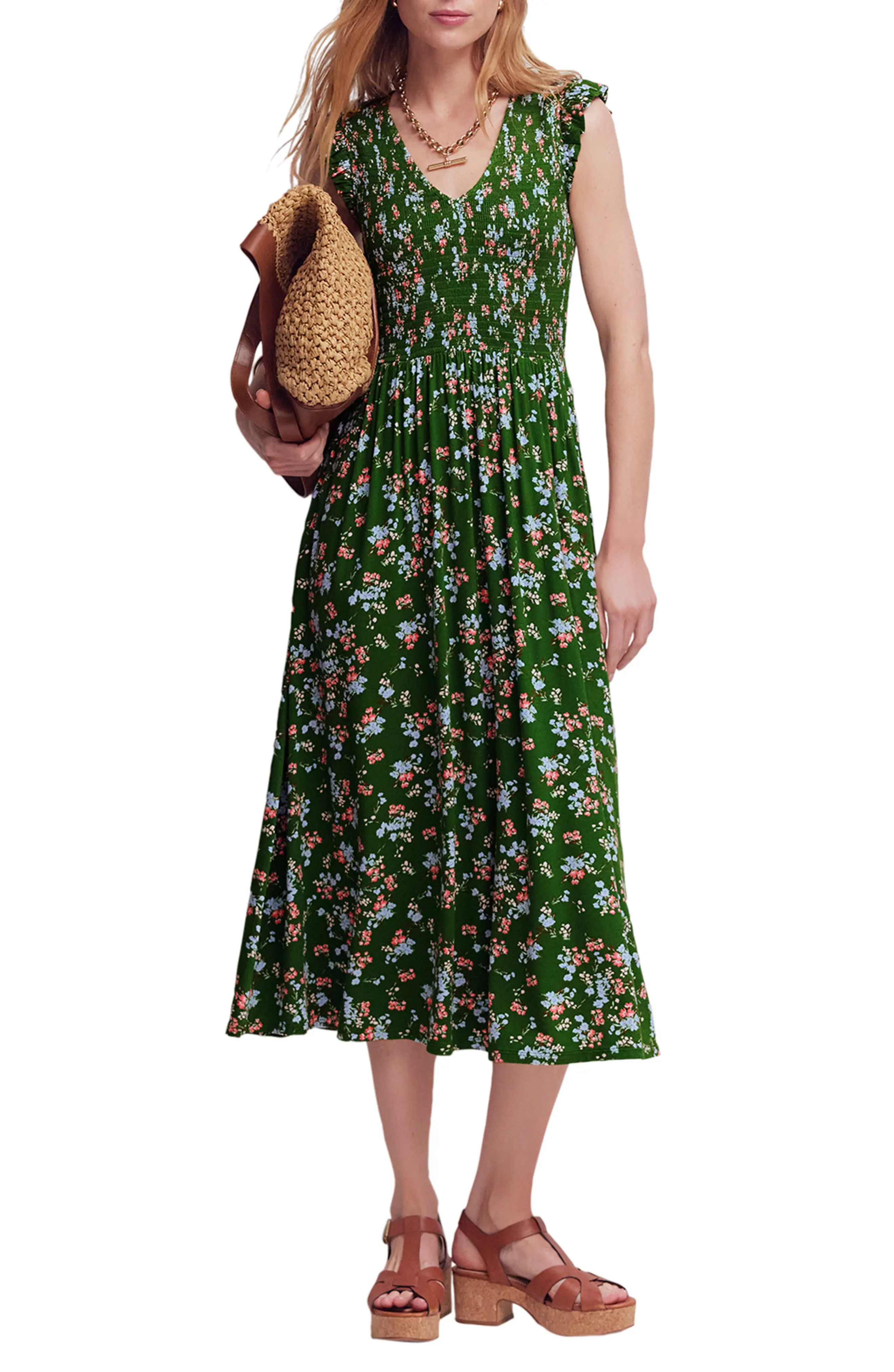 Boden Smocked Jersey Midi Dress (Women) | Nordstrom | Nordstrom