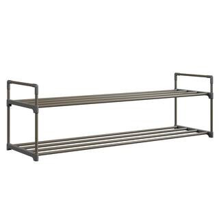 13.3 H 12-Pair 2-Tier Gray Plastic Shoe Rack | The Home Depot