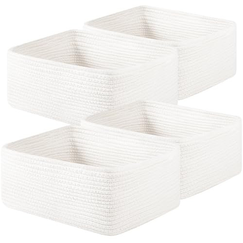 OIAHOMY 4 Pack 14.17*11.02*6.3IN Storage Baskets for Organizing Shelves, Woven Rope Baskets for Organizing Books, Clothes, Decorative Basket for Living Room, Nursery, Bedroom, Gift Basket, White | Amazon (US)