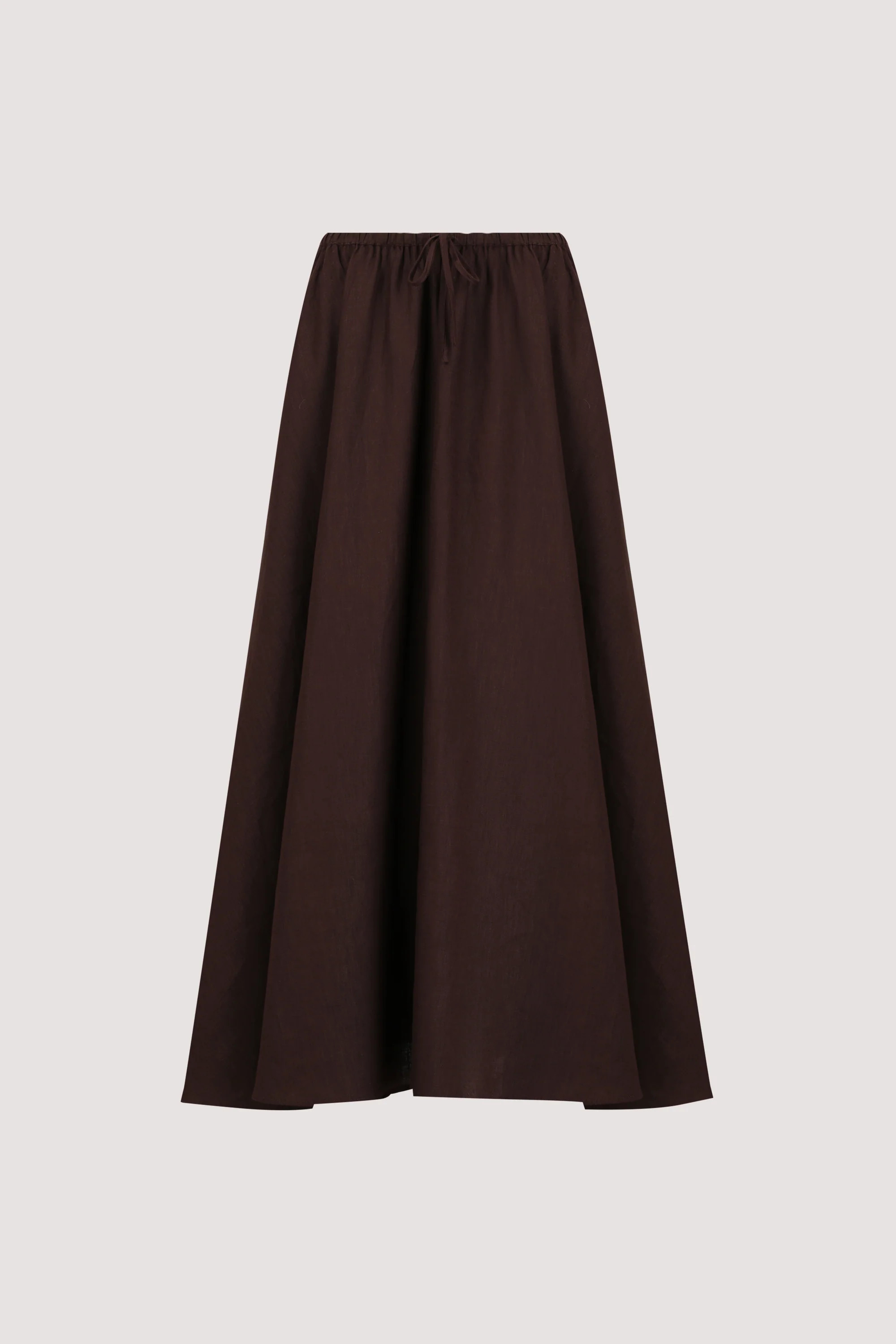 RAVELLO BURNT CHOC LINEN MIDI SKIRT | DISSH