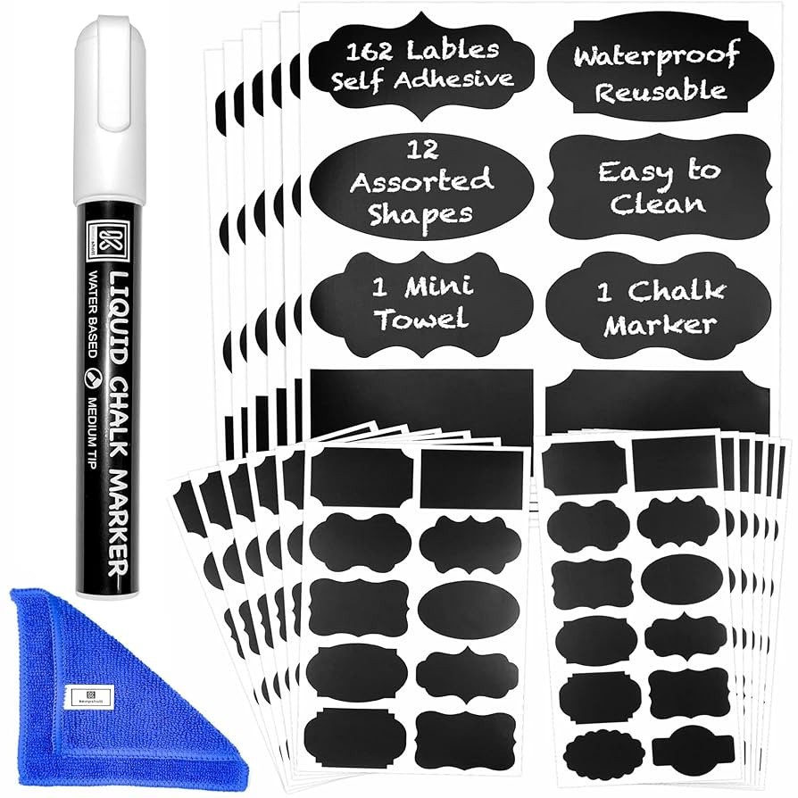 Chalkboard Labels for Jars 162pcs - Waterproof Reusable Chalk Sticker Labels for Containers Stora... | Amazon (US)