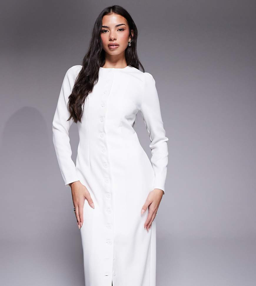 Kaiia exclusive tailored long sleeve button through maxi dress in white | ASOS (Global)