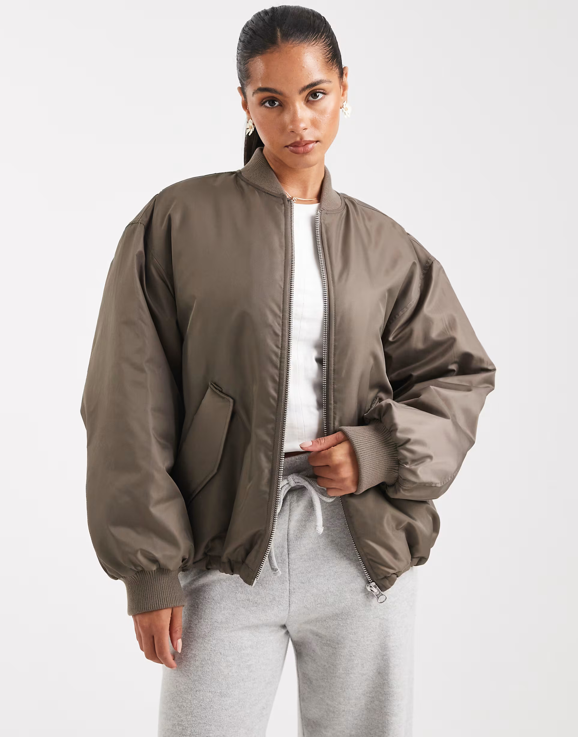 ASOS DESIGN oversized bomber jacket in khaki | ASOS | ASOS (Global)
