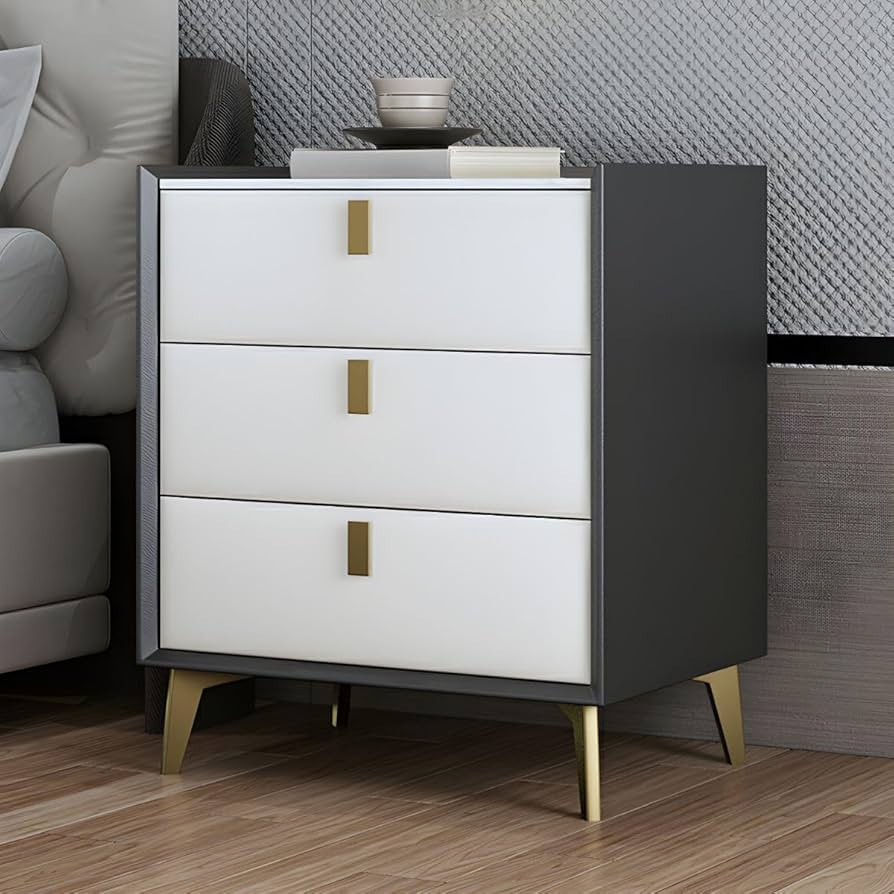 RUNNUP Glam Nightstand Modern Bedside Table with 3 Drawers and Stone Countertop 18" L Practical E... | Amazon (US)