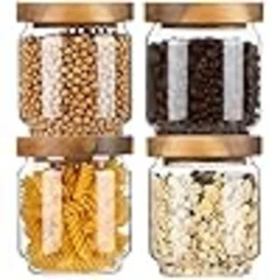 Glass Storage Containers Set Of 4, 15 FL OZ High Borosilicate Glass Jars Kitchen Food Canisters With Acacia Wood Lids For Coffee Beans/Sugar/Tea/Nuts | Wayfair North America