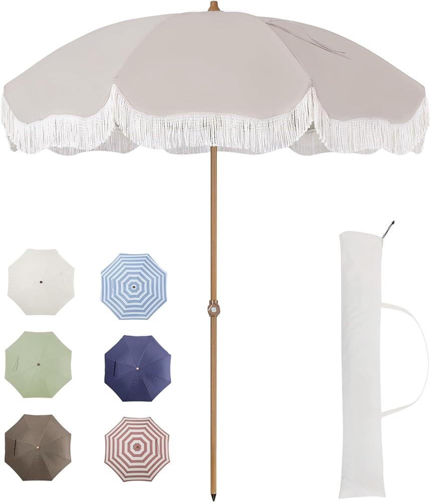 Tempera 7ft Outdoor Patio Umbrella with Carry Bag,Beach Umbrella with Fringe|Vintage Tassel Umbre... | Amazon (US)