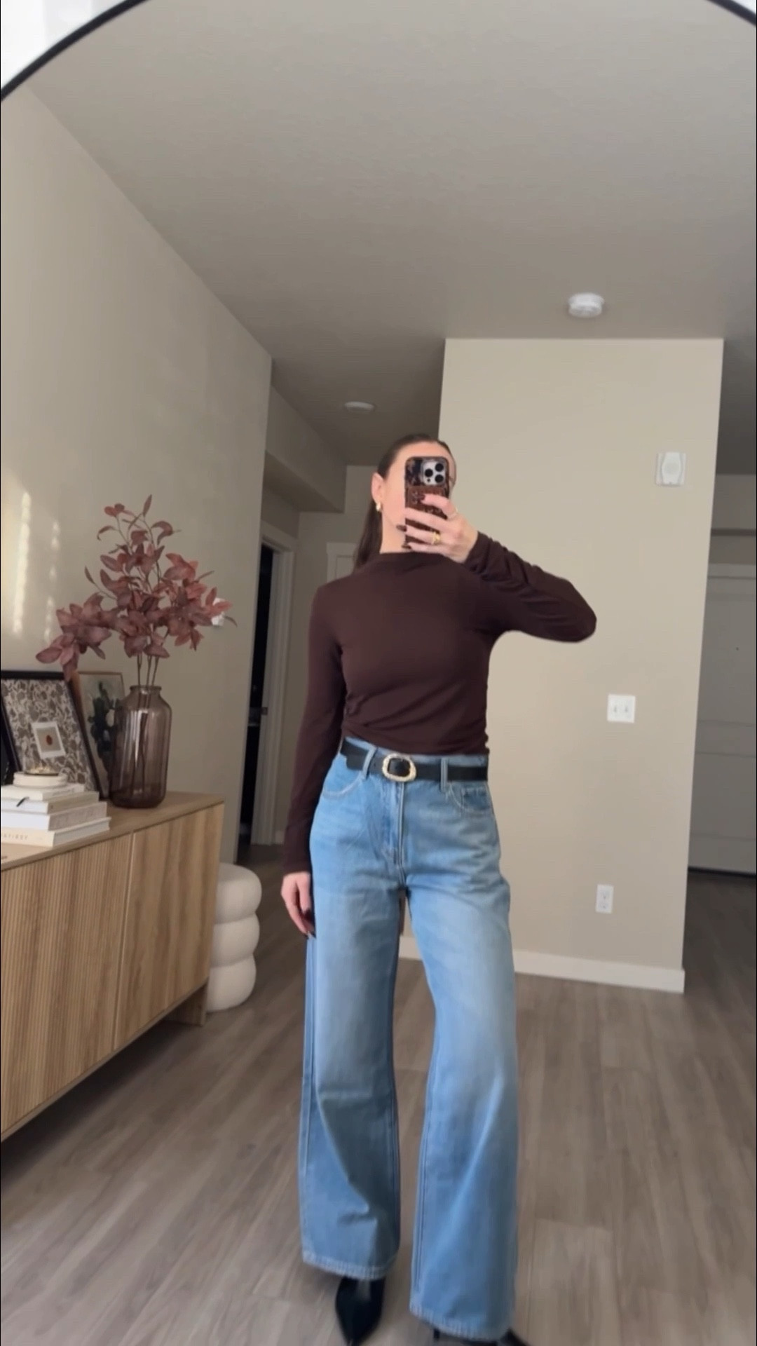waist adjustable wide leg jeans 