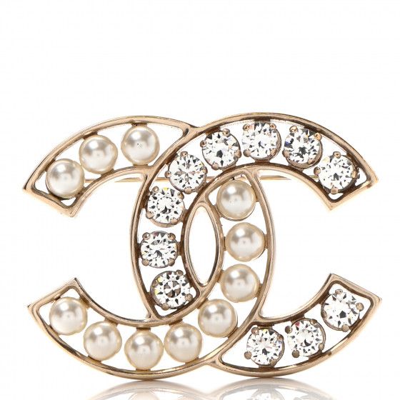 CHANEL

Pearl Crystal CC Brooch Gold Pearly White | Fashionphile