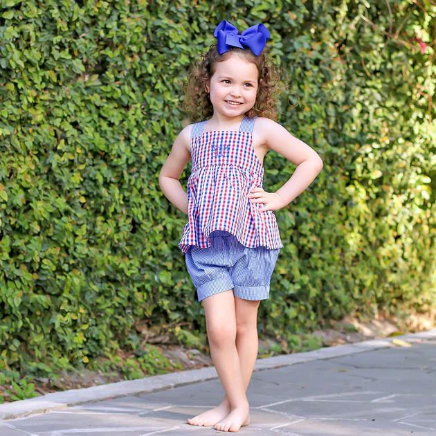 Patriotic Blue and Red Gingham Stella Short Set | Classic Whimsy