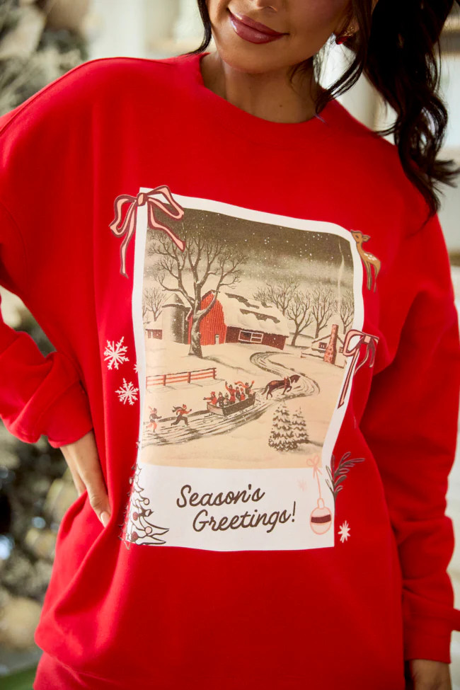 Christmas Photo Print Red Graphic Sweatshirt | Pink Lily
