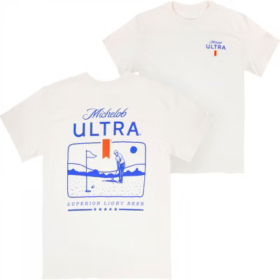 Mens Michelob Ultra Golf Putting Beige Colorway Front & Back Print T-Shirt - XLarge | Target