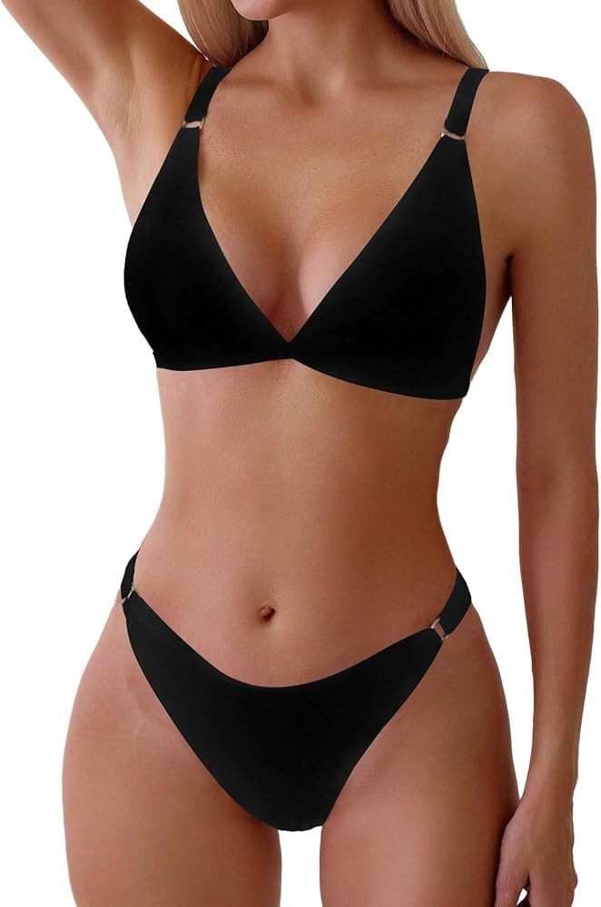 ZAFUL Women's 2 Piece Floral Print Swimsuit Triangle String High Cut Bikini Sets Bathing Suit | Amazon (US)