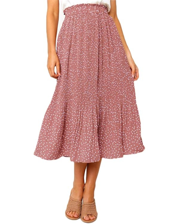 EXLURA Womens High Waist Polka Dot Pleated Skirt Midi Swing Skirt with Pockets | Amazon (US)