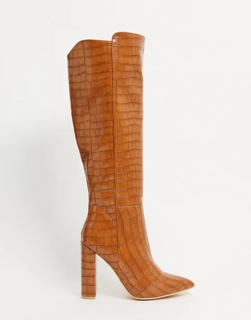 Glamorous over-the-knee boots in tan croc | ASOS (Global)