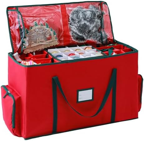 2-In-1 Christmas Decoration Ornament Organizer Box， Movable Pallet Santas Bags Ornament Storage... | Amazon (US)