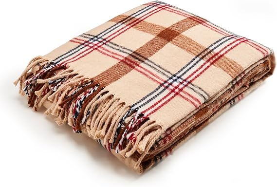 Arus Acrylic Highlands Collection Queen Size Tartan Plaid Design Throw Blanket Sahara, 60x80 inch | Amazon (US)