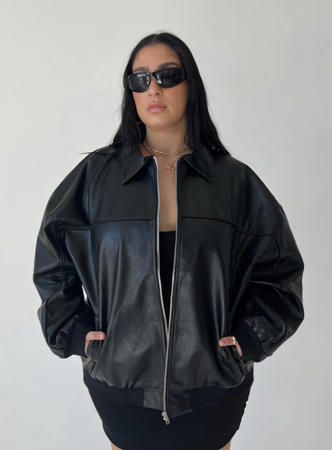 Goldsmith PU Bomber Jacket Black Curve | Princess Polly US
