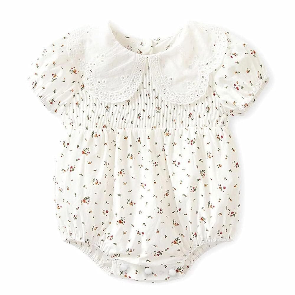 Curipeer Infant Baby Girls Summer Floral Romper Baby Bubble Sleeve Ruffle Romper Outfit 3M-2T | Amazon (US)