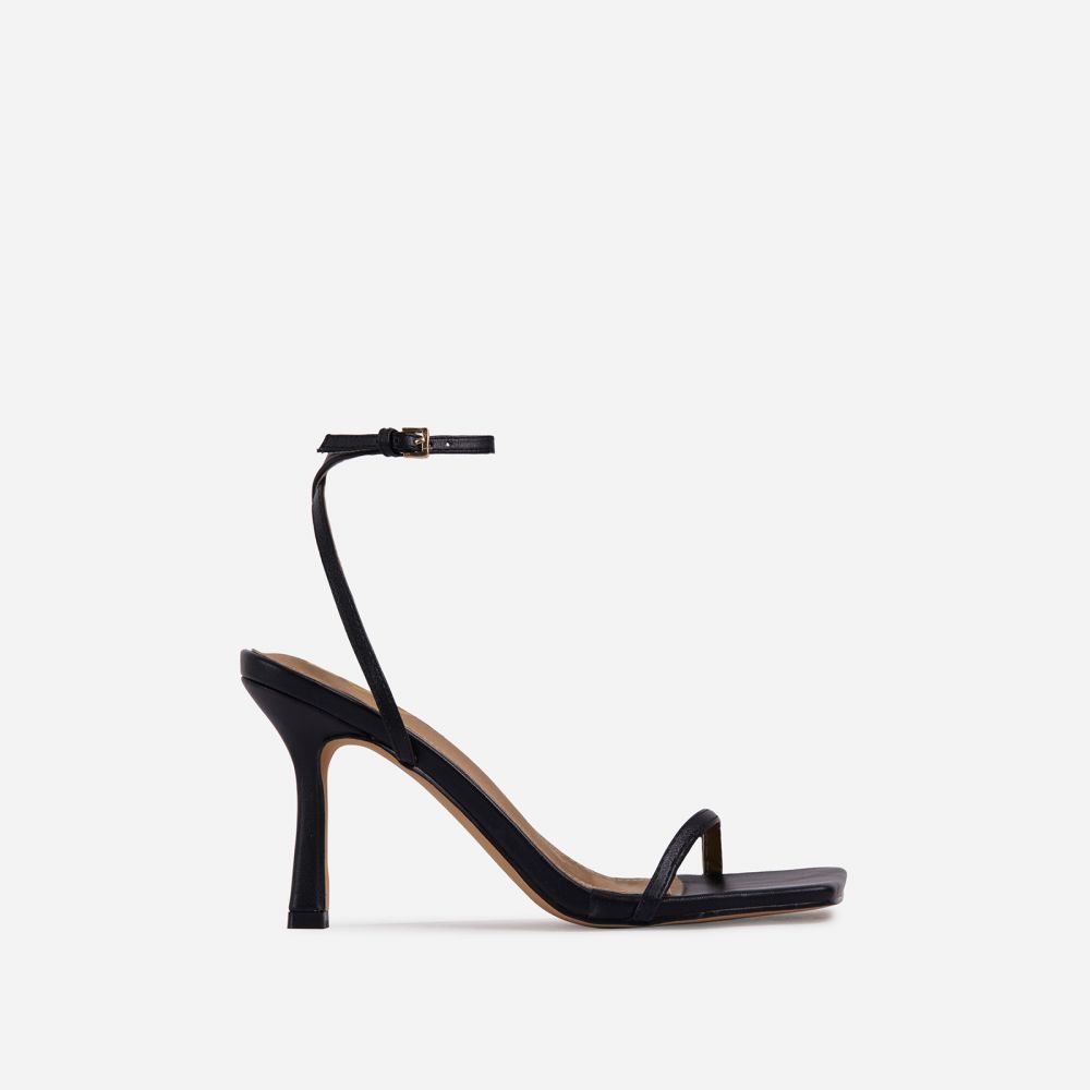 Savannah Barely There Square Toe Heel In Black Faux Leather | Ego Shoes (UK)