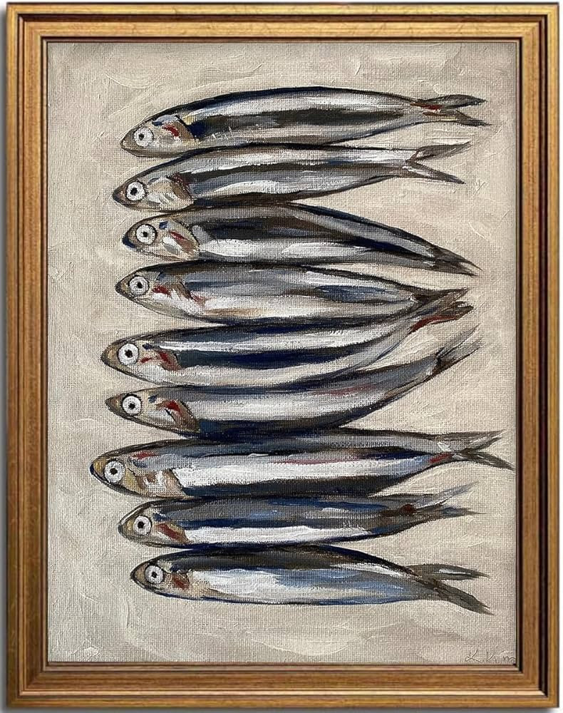 KBKBART Gold Framed Wall Art Kitchen Decor, Vintage Kitchen Wall Art Prints Sardine Still Life Fa... | Amazon (US)