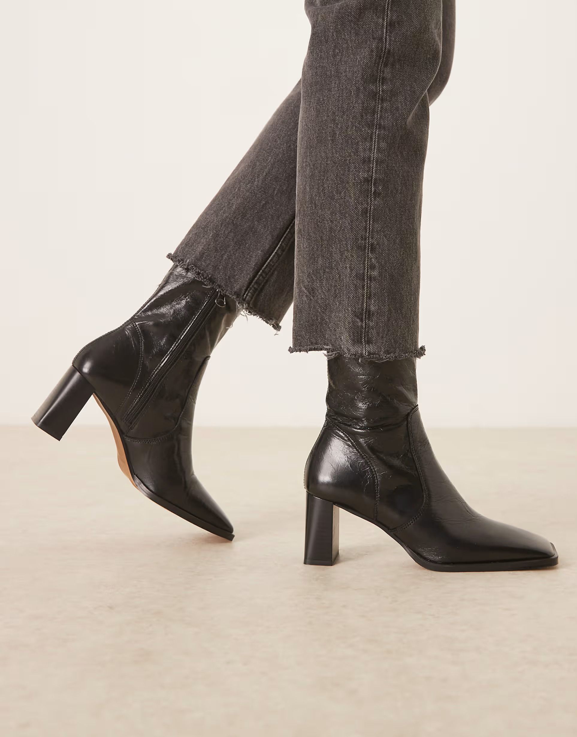 ASOS DESIGN Ramona leather square toe heeled ankle boots in black | ASOS | ASOS (Global)
