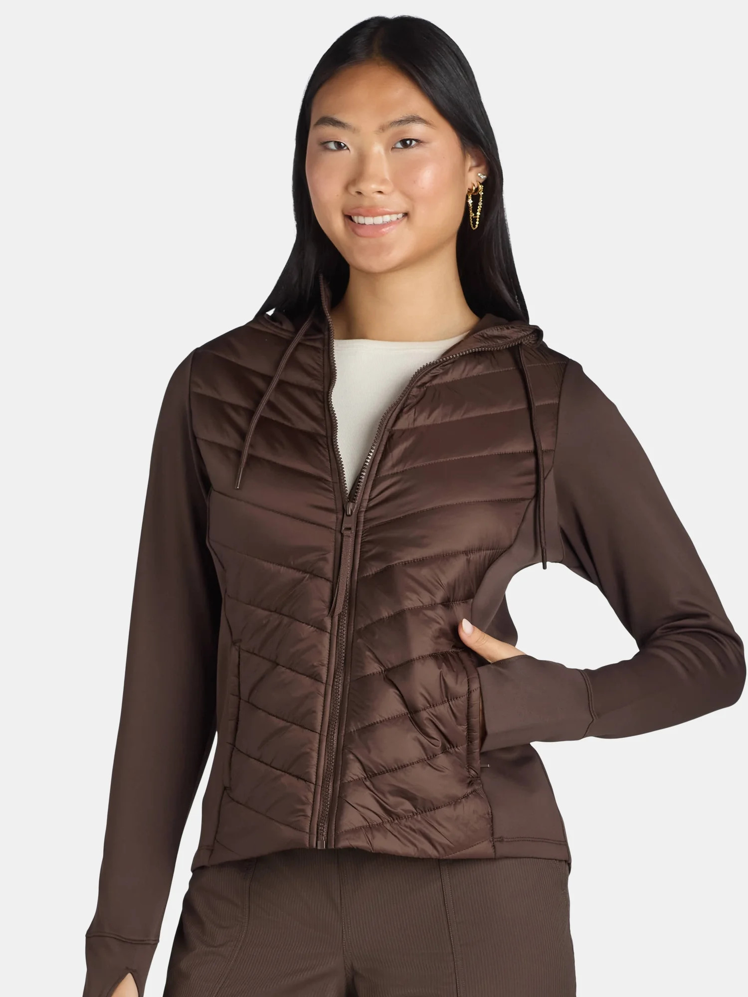Avia Women's Chevron Quilt Hybrid Jacket with Zip Pockets, Sizes XS-XXXL | Walmart (US)