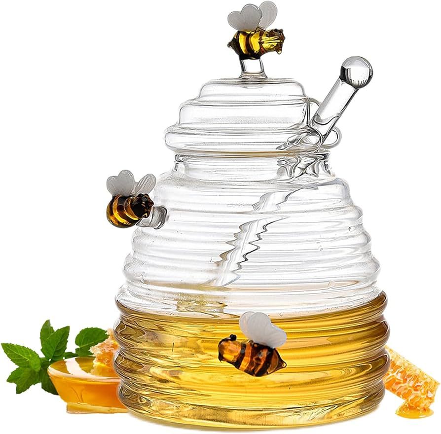 Honey Jar with Dipper and Lid Glass Honey Pot Container Dispenser for Home Kitchen Store Honey an... | Amazon (US)