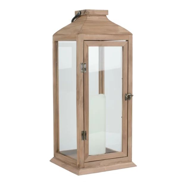 Better Homes & Gardens 18.6" Battery Operated Outdoor Natural Wood and Glass Lantern with Removab... | Walmart (US)