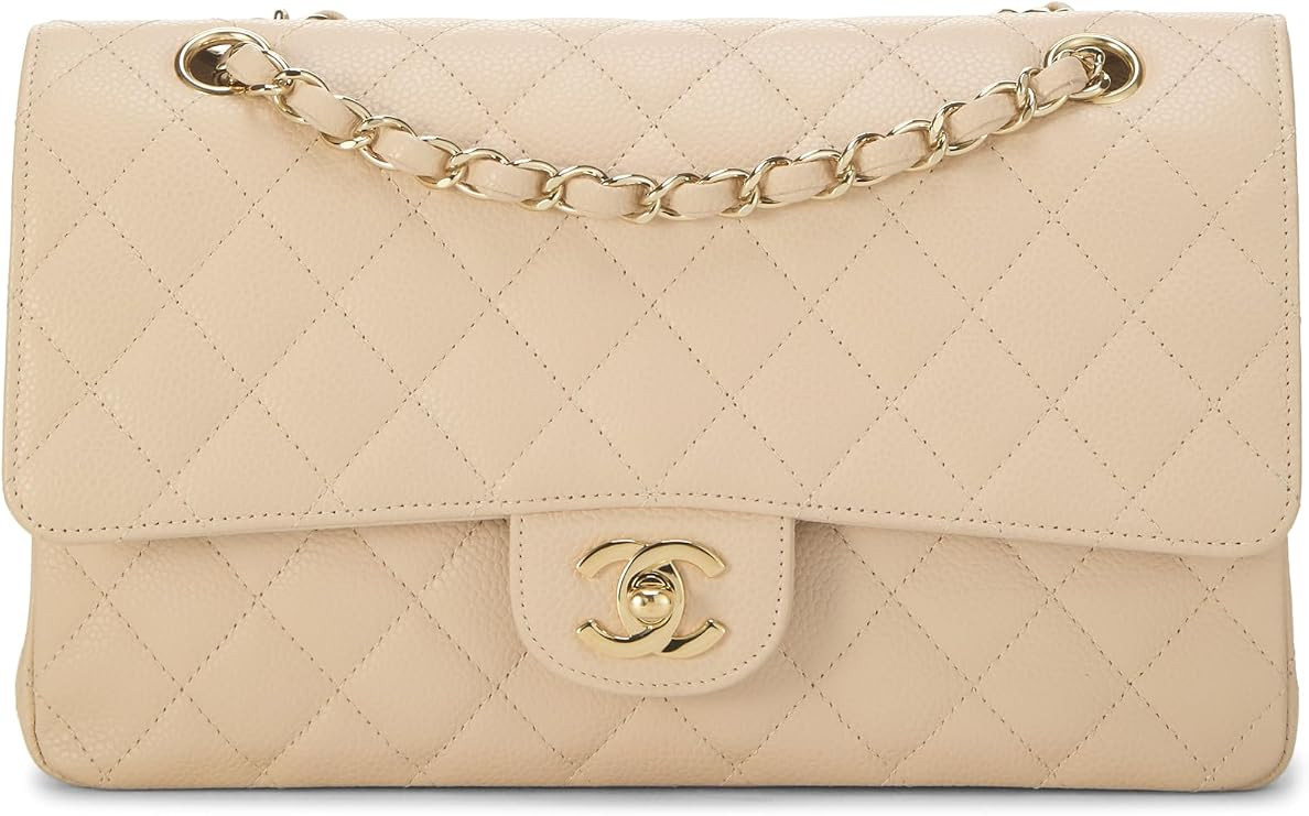 Amazon.com: Chanel, Pre-loved Beige Quilted Caviar Classic Double Flap Medium, Beige : Amazon Lux... | Amazon (US)