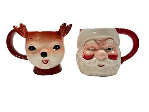Santa and Reindeer Christmas Holiday Ceramic Hand-Painted Mugs - 12oz - Microwave Safe - Great Gift Item for Coffee, Tea, Hot Chocolate | Amazon (US)