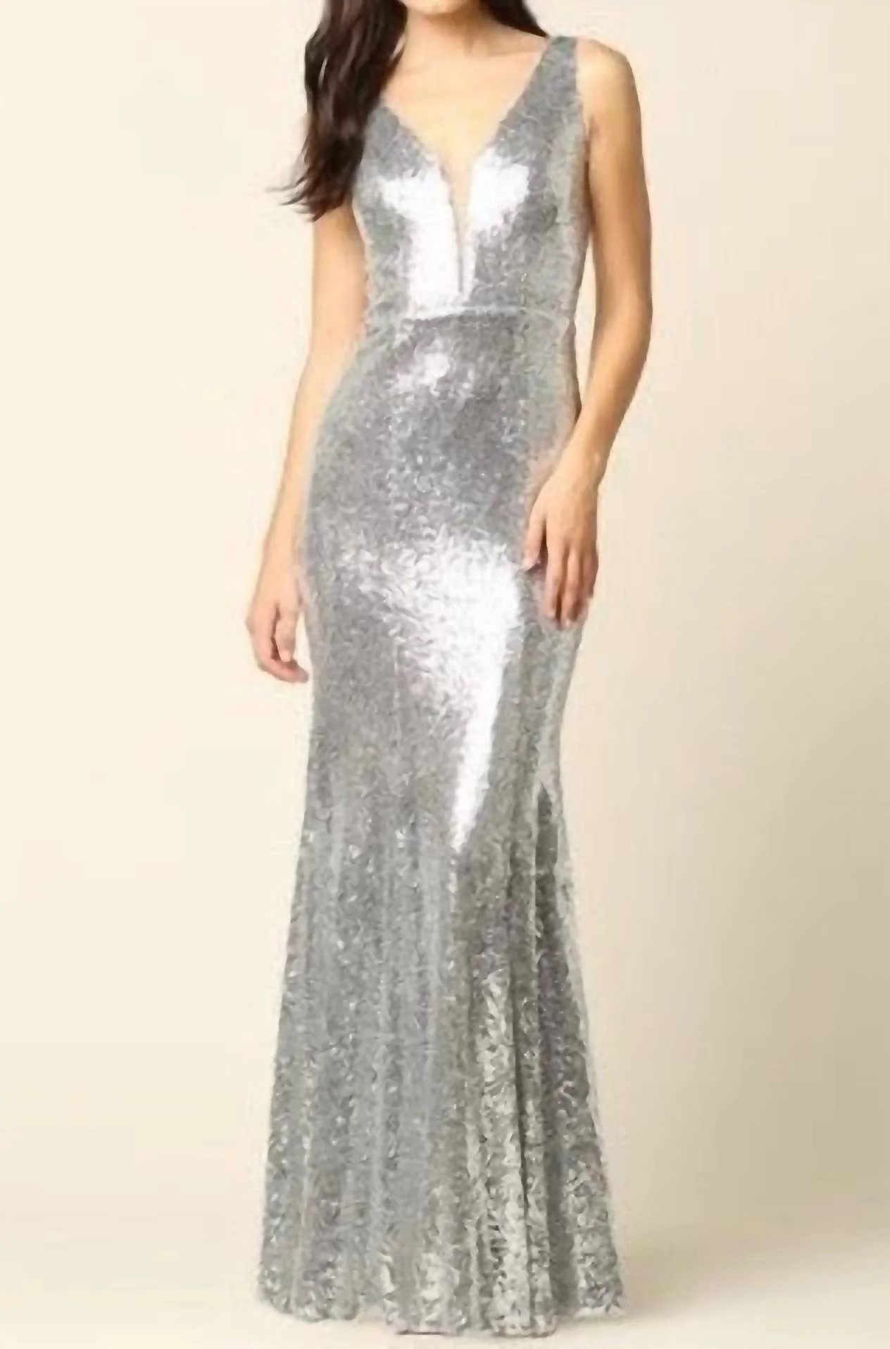 Brooklyn Gown: Long Formal Sequin Gown In Silver | Shop Simon