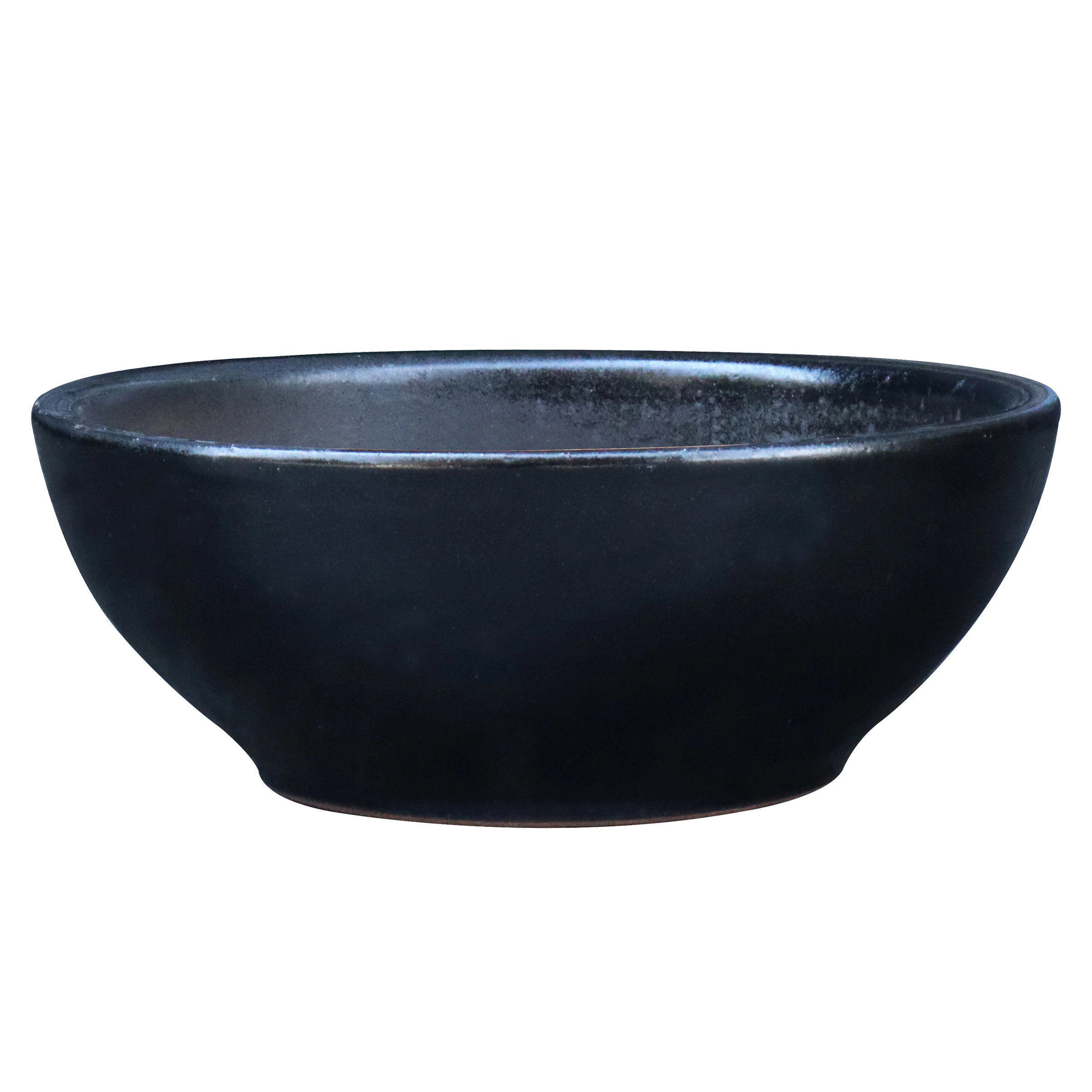 allen + roth Round 13.0-in W Small Black Glazed ceramic Indoor/Outdoor Low bowl planter with Drainage Holes | GO2025-134 | Lowe's