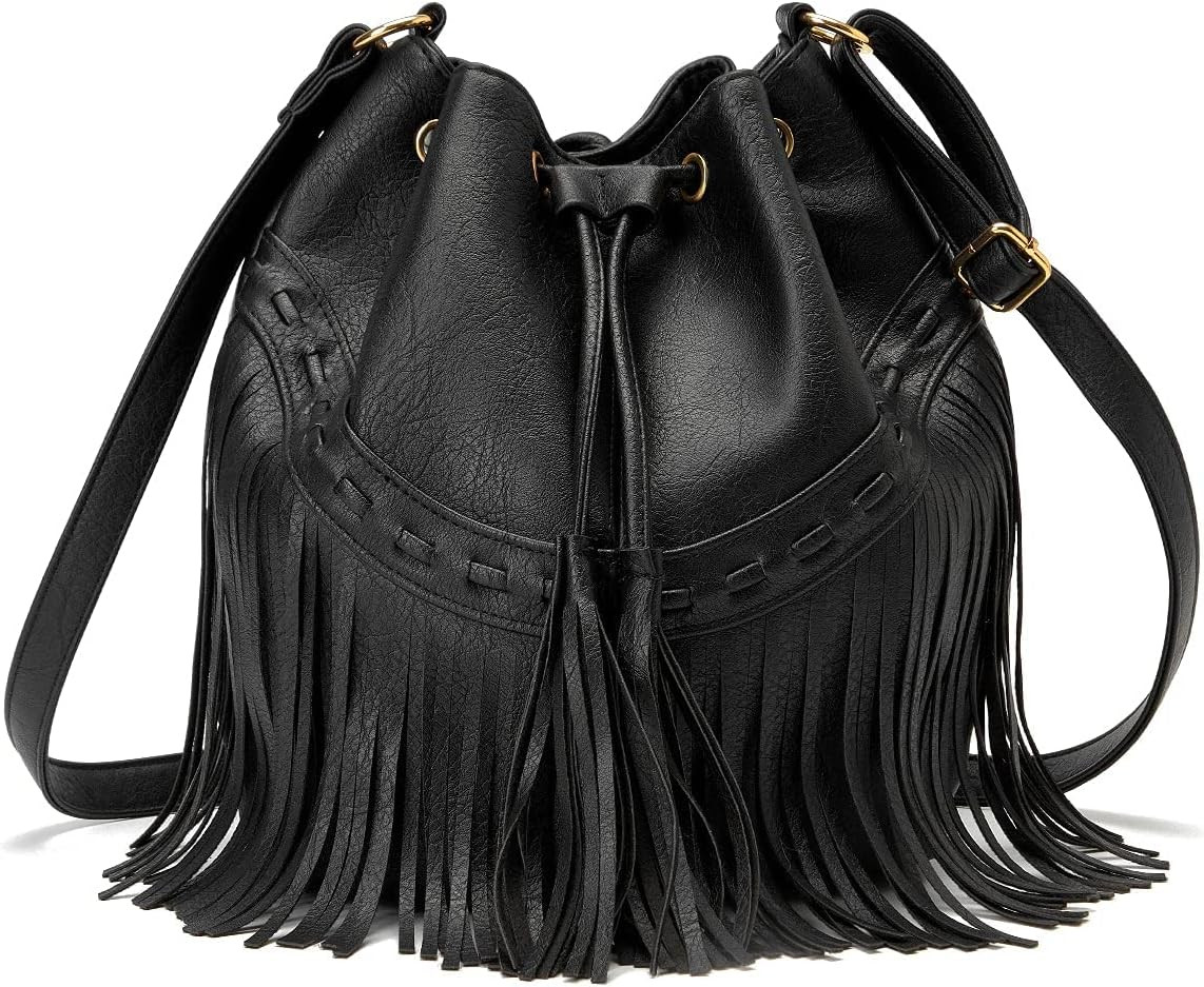 Gladdon Boho Fringe Bucket Bag Crossbody Shoulder Purse for Women | Amazon (US)