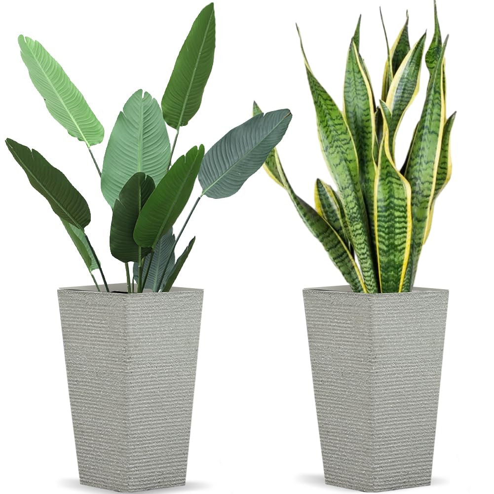 2 Pcs Pack Heavy Duty Plastic Resin 17 Inches Tall Tapered Planter Pots Large Square Planter Flow... | Amazon (US)