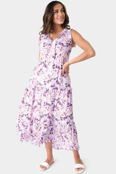 Sleeveless V-Neck Tiered Maxi Dress | Gibsonlook