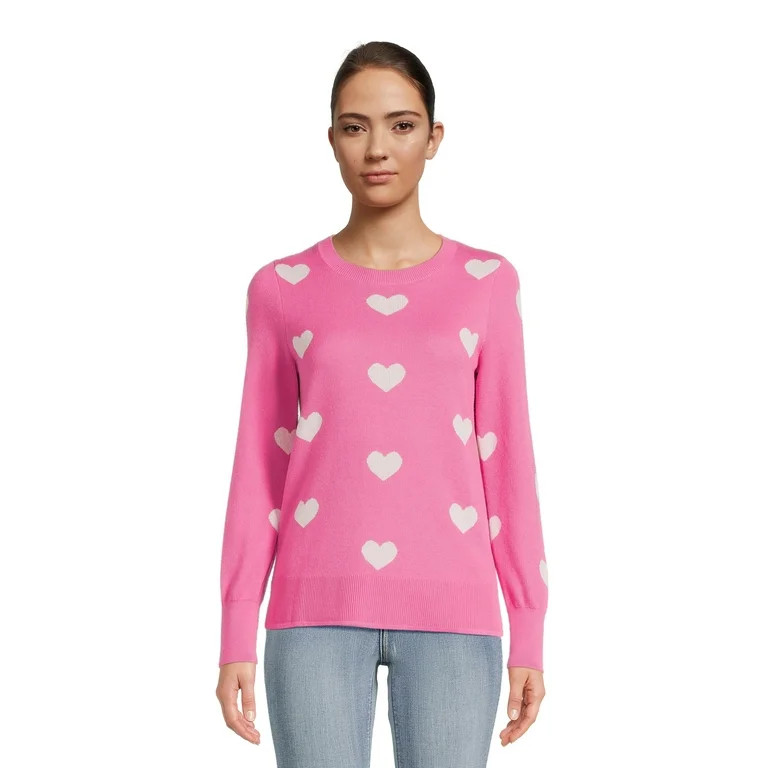 Time and Tru Women's Print Crew Neck Sweater, Midweight, Sizes XS-XXXL - Walmart.com | Walmart (US)