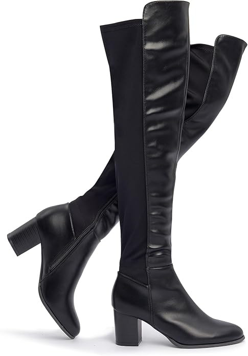 SelenePair Women's Over The Knee Boots Stretch Thigh High Block Mid Heel Boot Fashion Side Zip Wi... | Amazon (US)
