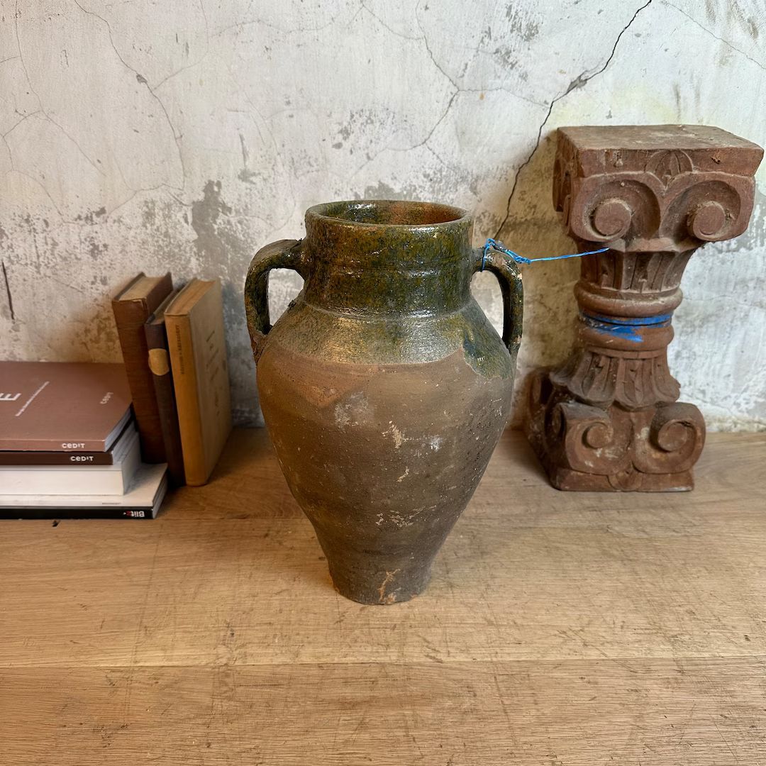 Antique Vase, Green Terracotta Vase, Pottery vase, Green Glazed Vase, Antique Clay Pot, Rustic Va... | Etsy (US)