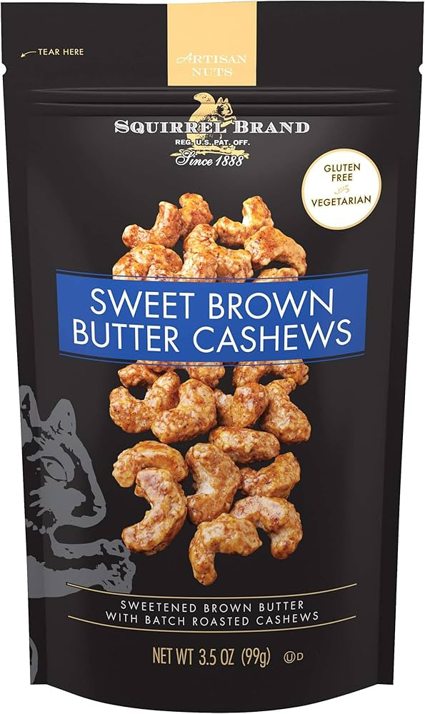 Squirrel Brand Sweet Brown Butter Cashews, 3.5 Ounces Resealable Bag, Gluten Free, Vegetarian | Amazon (US)