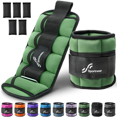 Sportneer Adjustable Ankle Weights for Women and Men 1 Pair of 2 3 4 6 7 LBS Wrist Leg Weights for Yoga Walking Aerobics Gym (Olive) | Amazon (US)