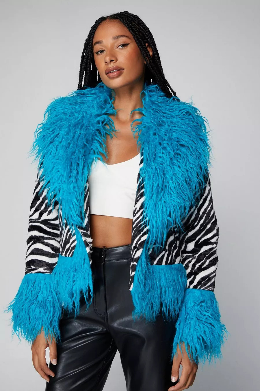 Premium Shearling Faux Fur Trim Zebra Print Afghan Jacket | Nasty Gal US