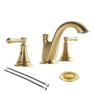 8 in. 2-Handles Bathroom Sink Faucet Lead Free 3-Holes Widespread with Metal Drain, Water Supply ... | The Home Depot