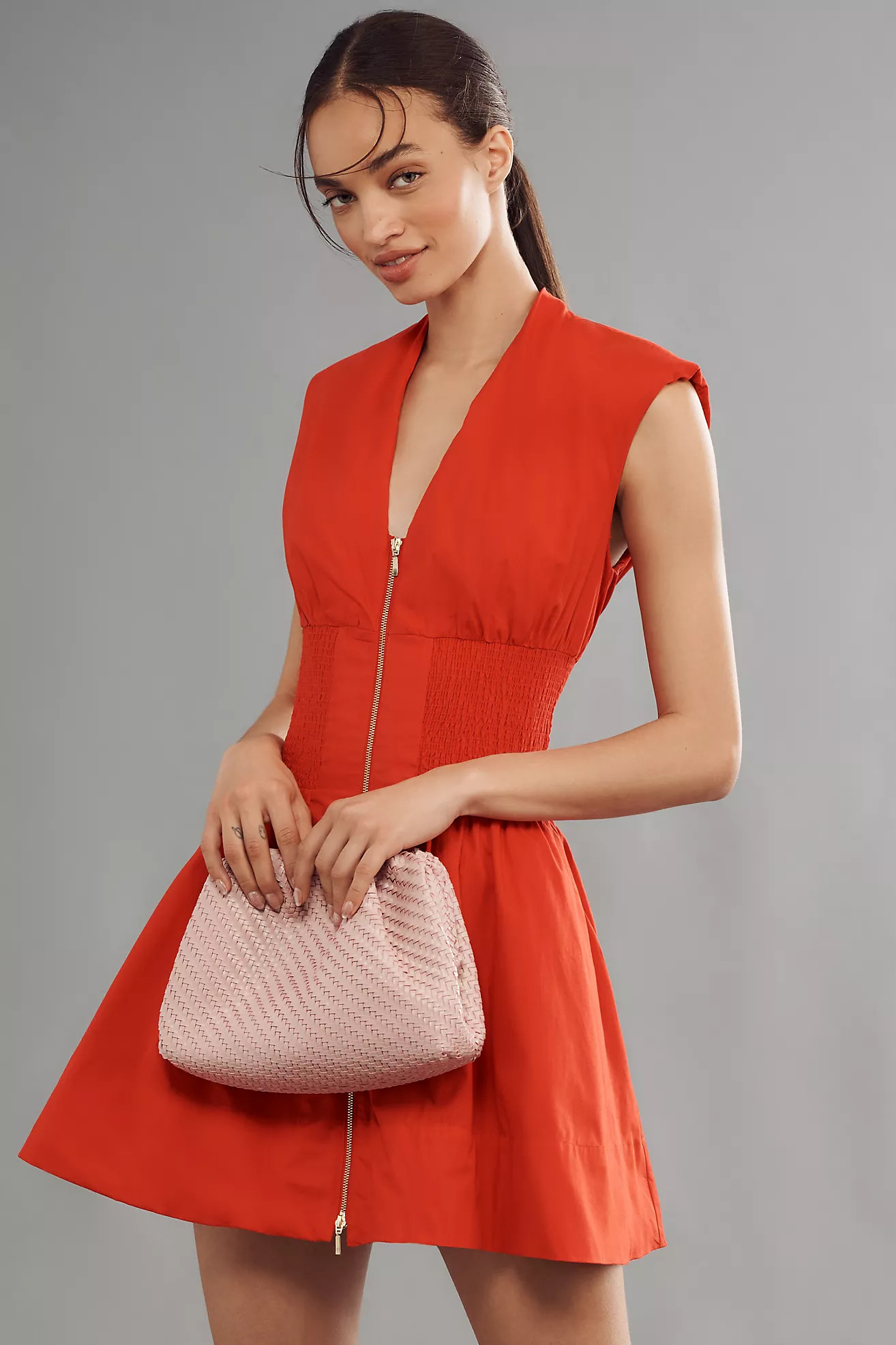 The Tommie Cap-Sleeve Smocked Front-Zip Shirt Dress: Mini Edition | Anthropologie (US)