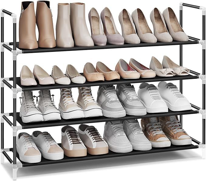 SONGMICS 4-Tier Shoe Rack with Shelves for Closet Entryway, Black ULSH054B01, 11” x 38.8” x 2... | Amazon (US)