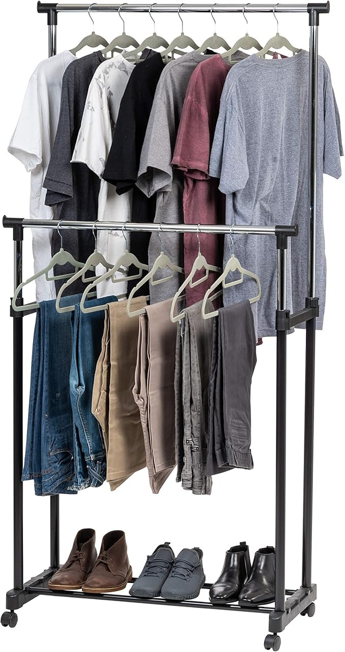 IRIS USA Clothes Rack, Portable Double-Rod Height Adjustable with Lockable Wheels, Rolling Garmen... | Amazon (US)