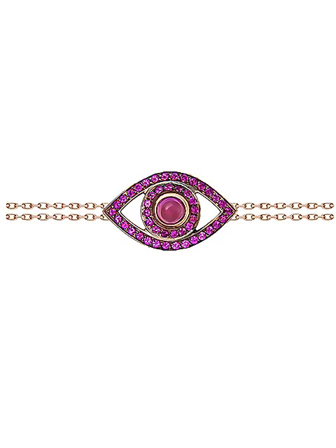 Netali Nissim 18K Rose Gold, Ruby & Rose Quartz Evil Eye Bracelet | Saks Fifth Avenue