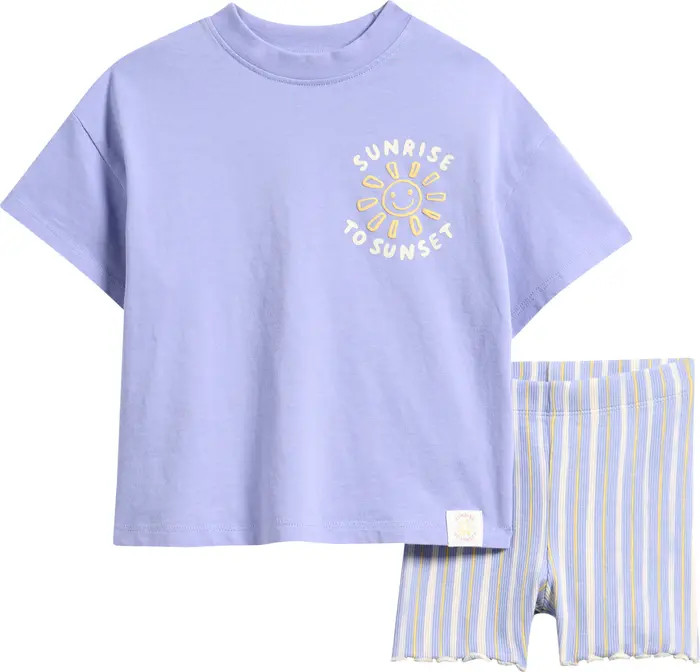 Kids' Hello Sun Cotton Graphic T-Shirt & Stripe Bike Shorts Set | Nordstrom