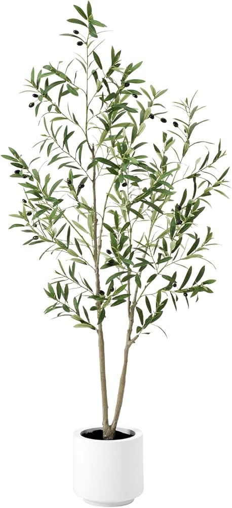 5ft Artificial Olive Tree, Fake Olive Tree with 420 Lifelike Olive Leaves and 30 Fruits, Tall Art... | Amazon (US)