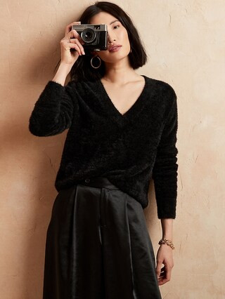 Fluffy Eyelash V-Neck Sweater | Banana Republic Factory