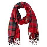 Tickled Pink Accessorie's Women's Winter Tartan Plaid Scarf with Fringe, Classic Red, 71x25 | Amazon (US)